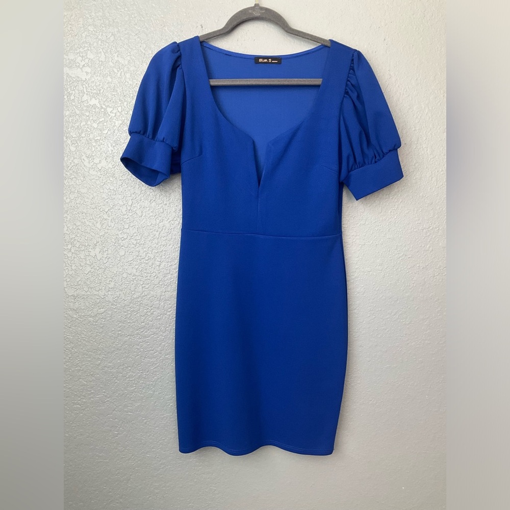 Women V-neck Mini Dress Puff Short Sleeves Size Medium